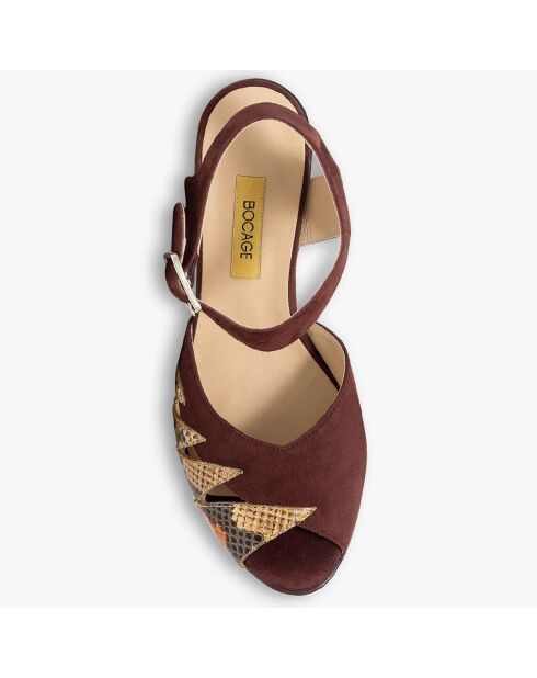 Sandales en Velours de Cuir & Cuir croco Paige marron - Talon 10 cm